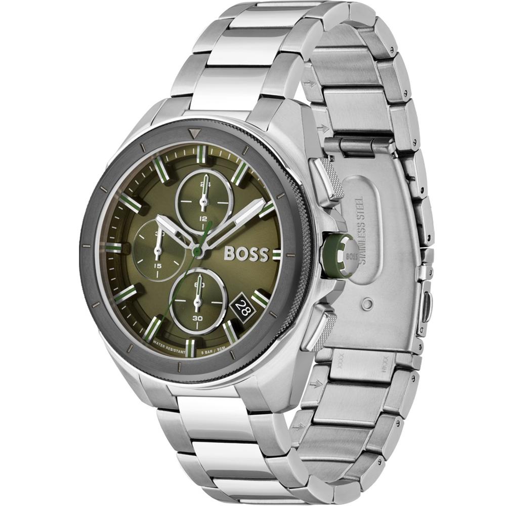 Hugo Boss Volane Chronograph Green Dial Silver Steel Strap Watch for Men - 1513951