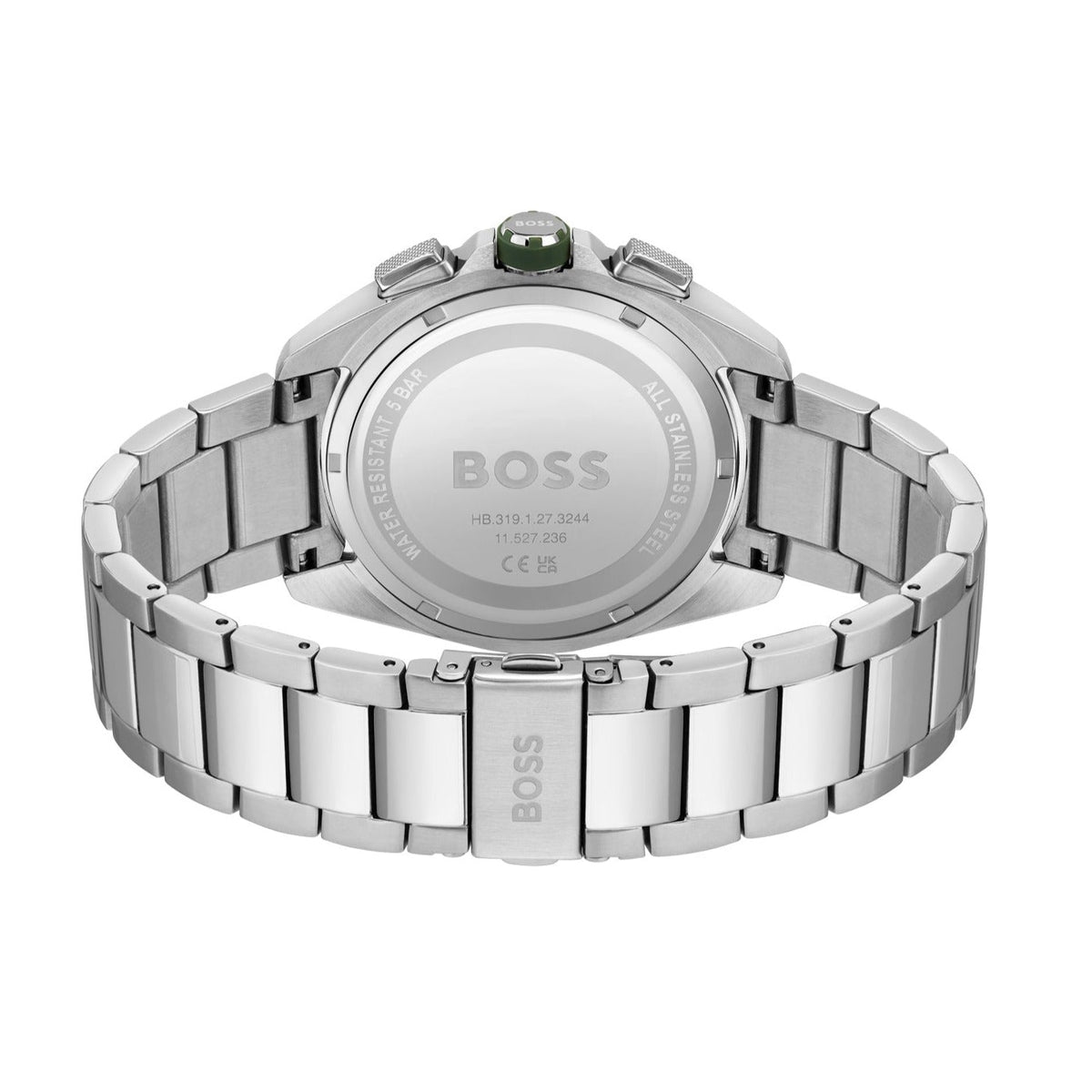 Hugo Boss Volane Chronograph Green Dial Silver Steel Strap Watch for Men - 1513951
