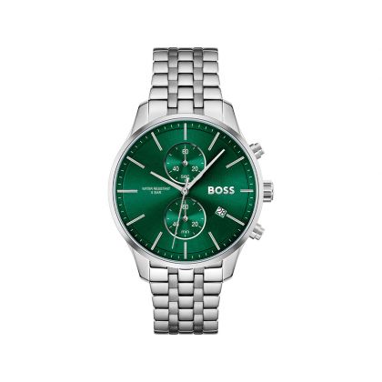 Hugo Boss Associate Chronograph Green Dial Silver Steel Strap Watch for Men - 1513975