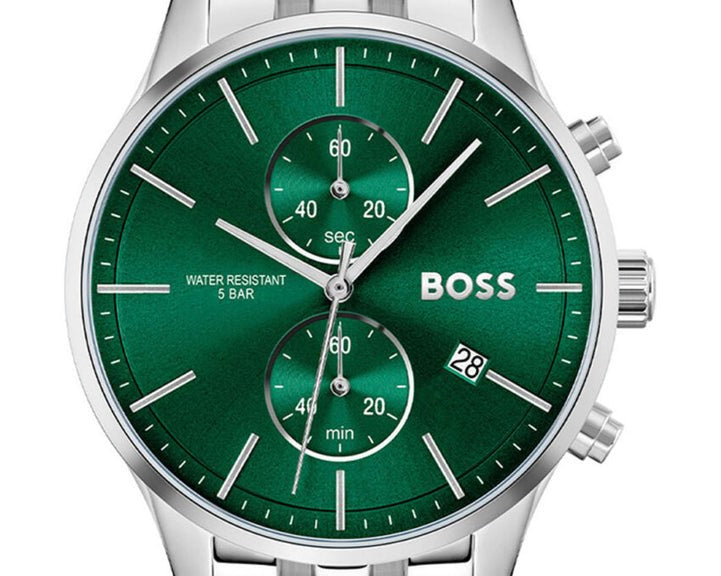 Hugo Boss Associate Chronograph Green Dial Silver Steel Strap Watch for Men - 1513975