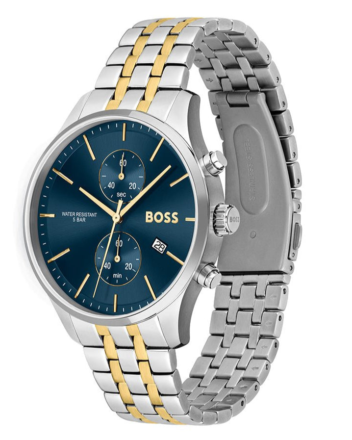 Hugo Boss Associate Chronograph Blue Dial Two Tone Steel Strap Watch for Men - 1513976
