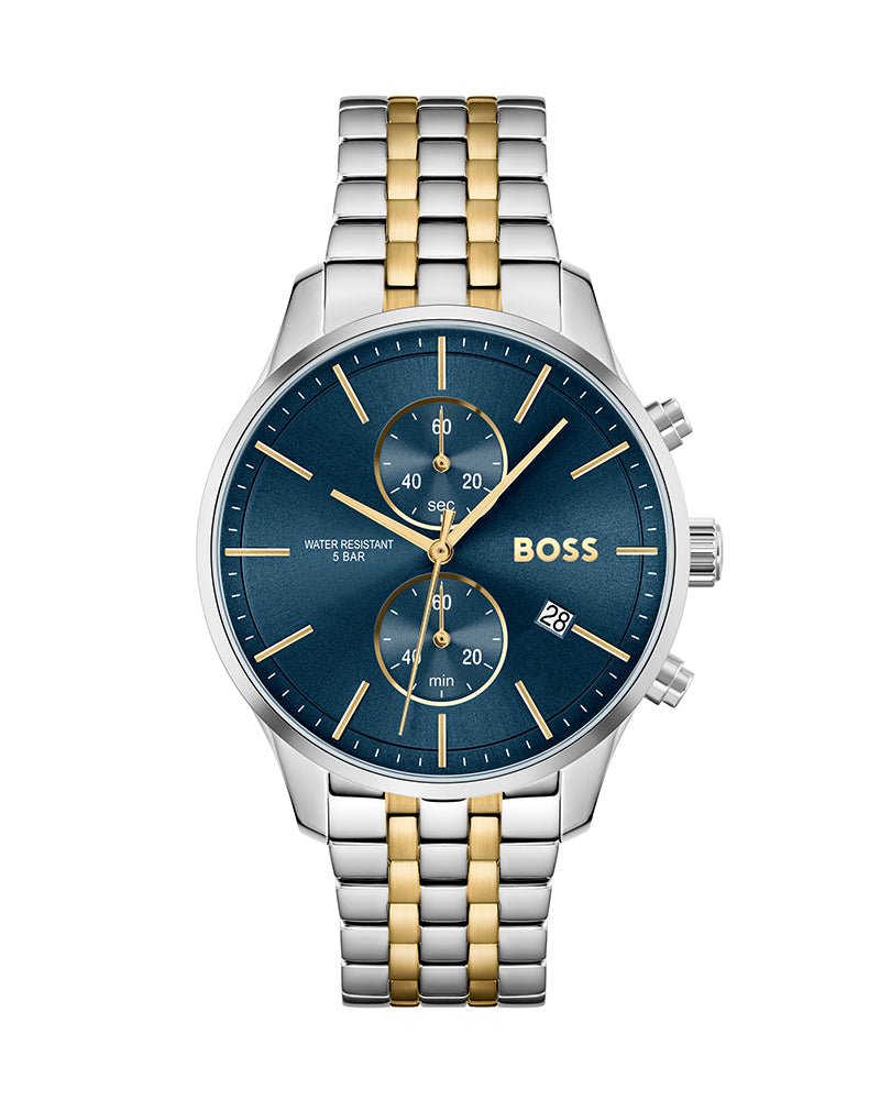 Hugo Boss Associate Chronograph Blue Dial Two Tone Steel Strap Watch for Men - 1513976