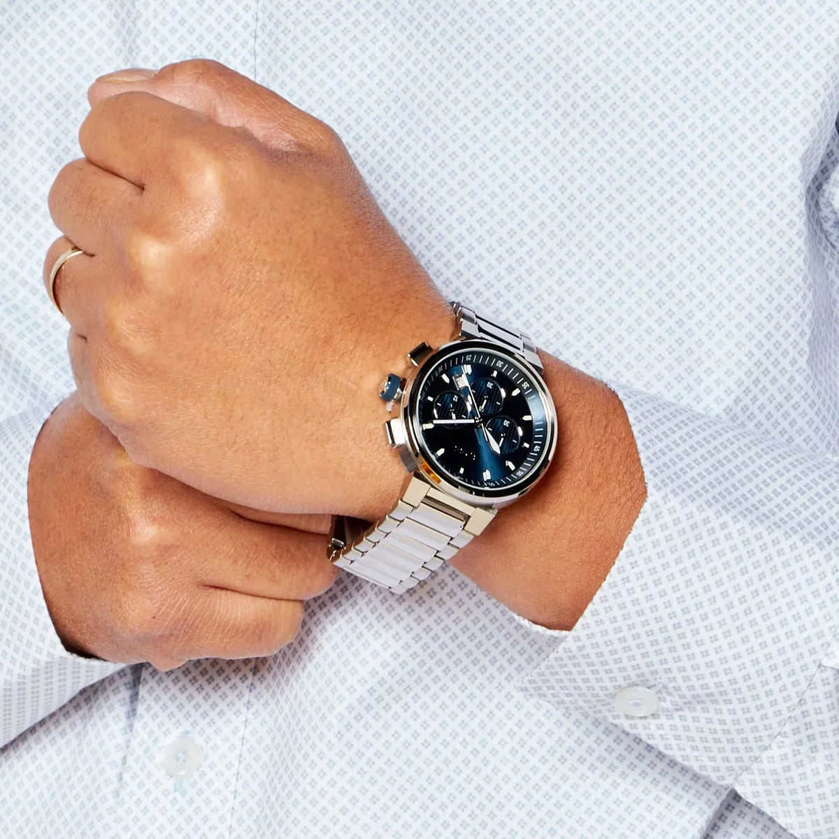 Hugo Boss One Chronograph Blue Dial Silver Steel Strap Watch For Men - 1513999
