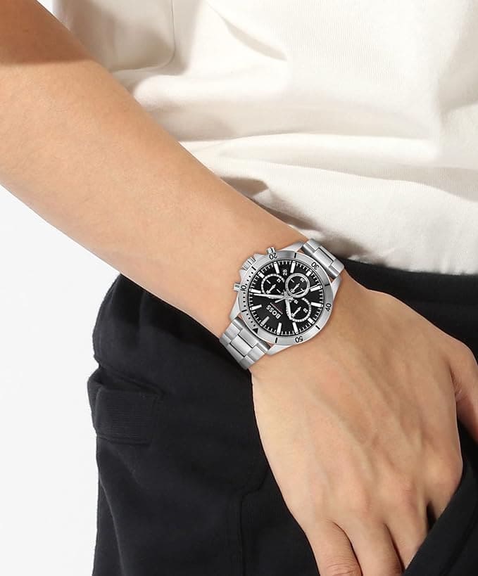 Hugo Boss Troper Chronograph Black Dial Silver Steel Strap Watch For Men - 1514057