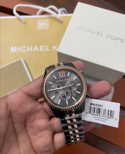 Michael Kors Lexington Chronograph Black Dial Two Tone Steel Strap Watch for Men - MK8561