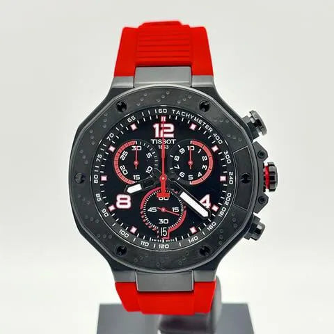 Tissot T Race Chronograph Black Dial Red Rubber Strap Watch For Men - T141.417.37.057.01