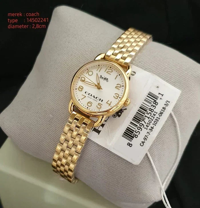 Coach Delancey White Dial Gold Steel Strap Watch for Women - 14502241