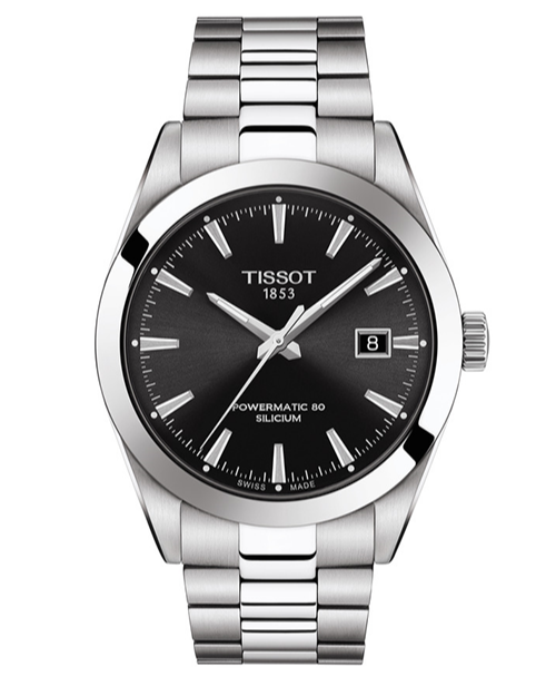Tissot Gentleman Powermatic 80 Silicium Black Dial Silver Steel Strap Watch For Men - T127.407.11.051.00