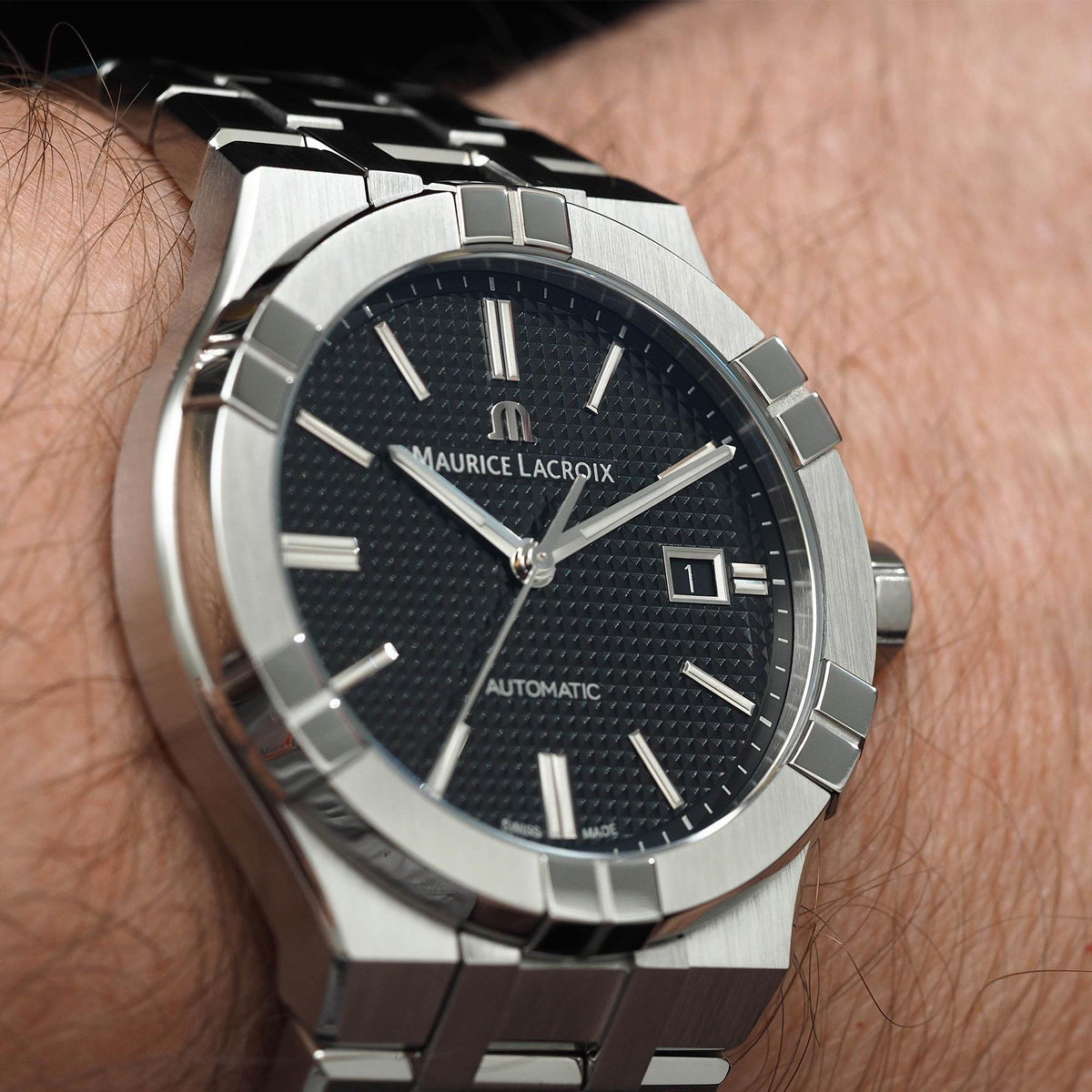 Maurice Lacroix Aikon Automatic Black Dial Silver Steel Strap Watch for Men - AI1807-SS002-330-1