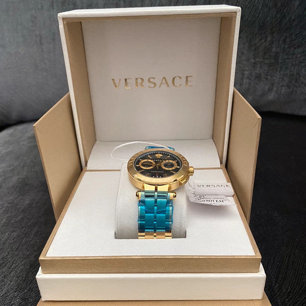 Versace Aion Chronograph Black Dial Gold Steel Strap Watch For Men - VE1D01721