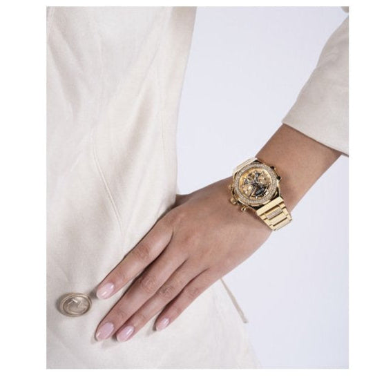 Guess Fusion Chronograph Gold Dial Gold Steel Strap Watch for Women - GW0552L2