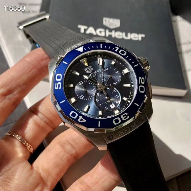 Tag Heuer Aquaracer Chronograph Blue Dial Black Rubber Strap Watch for Men - CAY111B.FT6041
