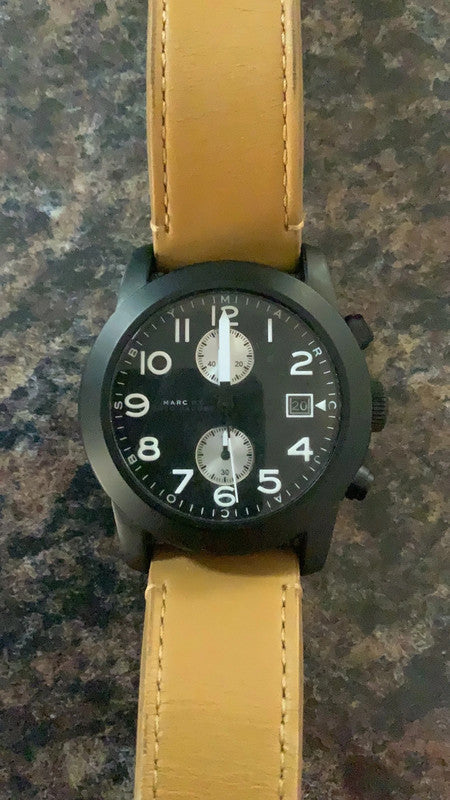 Marc Jacobs Larry Chronograph Black Dial Brown Leather Strap Watch for Men - MBM5053