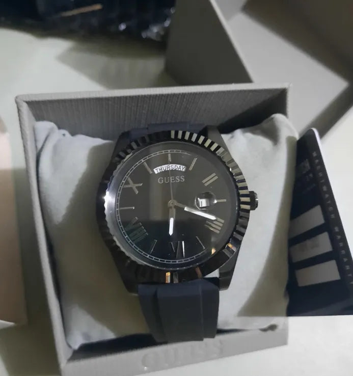 Guess Connoisseur Black Dial Black Silicone Strap Watch For Men - GW0335G1