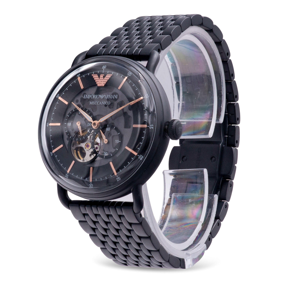 Emporio Armani Meccanico Automatic Black Dial Black Mesh Bracelet Watch For Men - AR60025