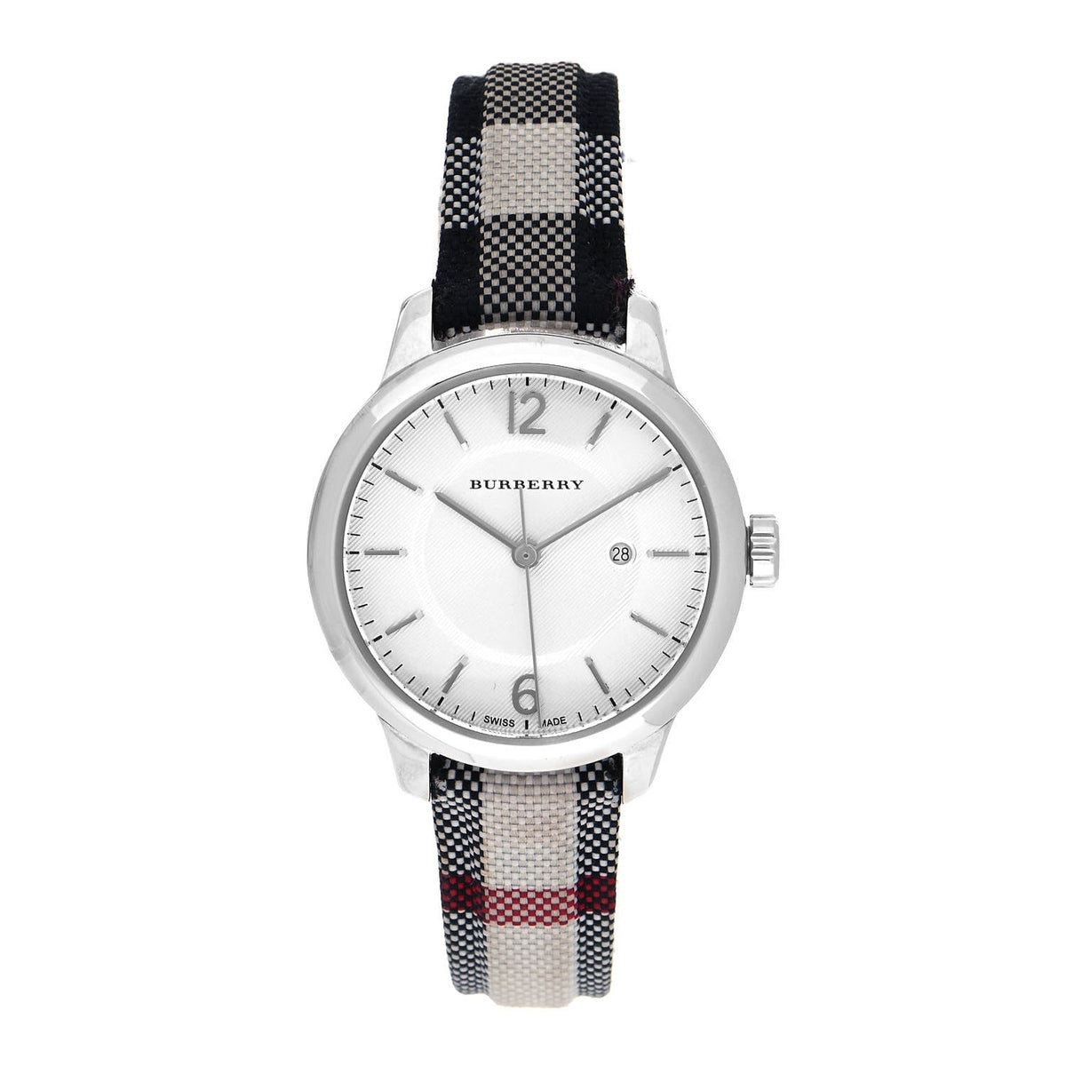 Burberry Classic Stone Silver Dial Horseberry Black Leather Strap Watch for Women - BU10103