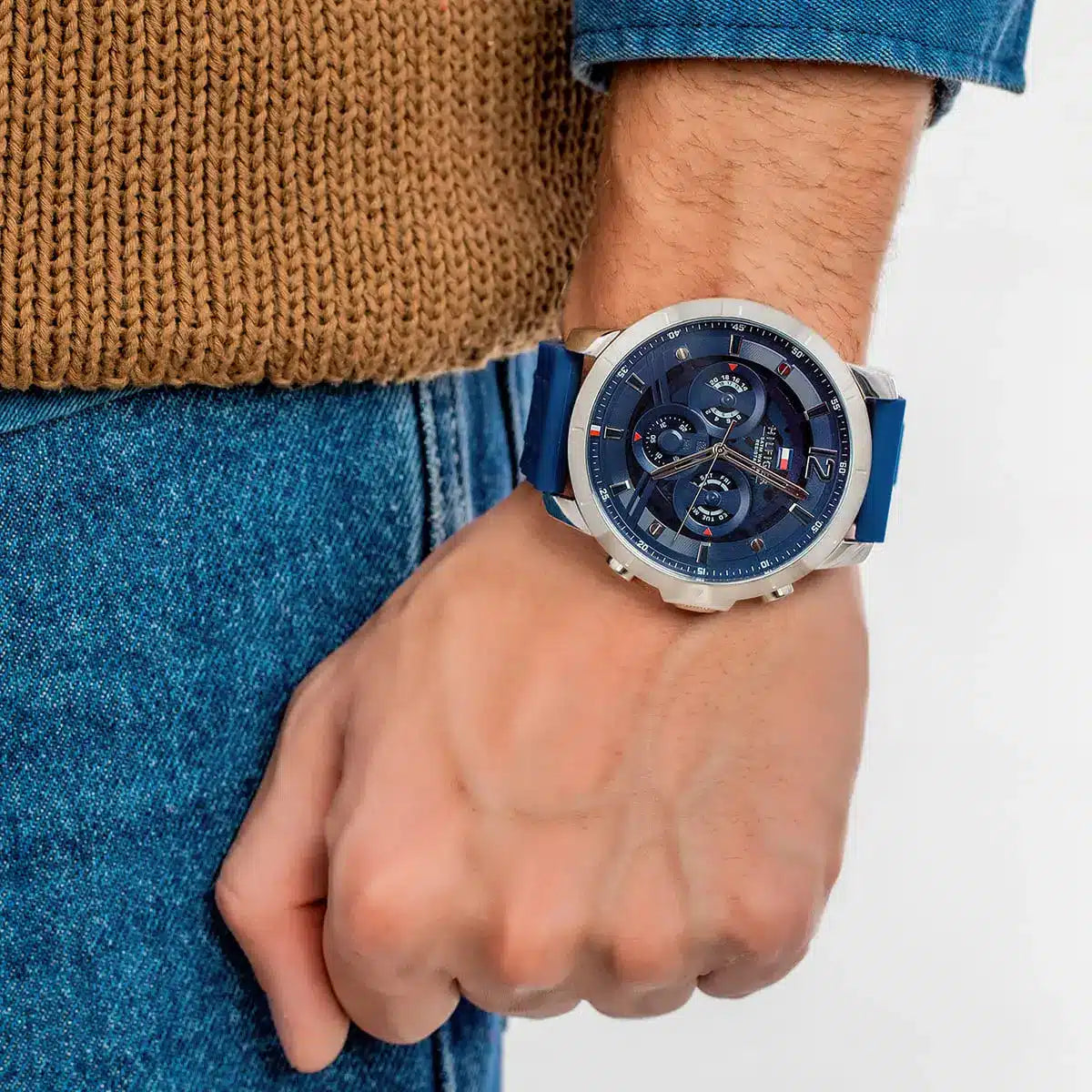 Tommy Hilfiger Luca Chronograph Blue Dial Blue Silicone Strap Watch For Men - 1710489