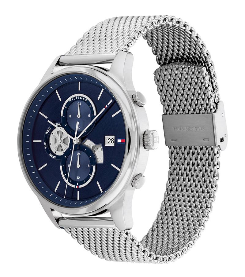 Tommy Hilfiger Weston Chronograph Blue Dial Silver Mesh Bracelet Watch For Men - 1710504