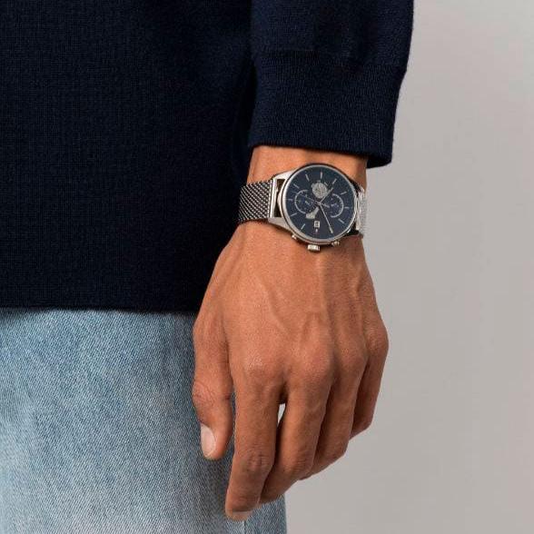 Tommy Hilfiger Weston Chronograph Blue Dial Silver Mesh Bracelet Watch For Men - 1710504