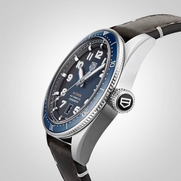 Tag Heuer Autavia Calibre 5 Automatic Blue Dial Brown Leather Strap Watch for Men - WBE5116.FC8266