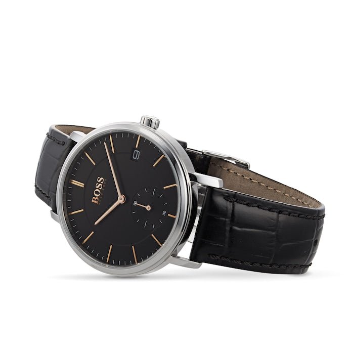 Hugo Boss Corporal Black Dial Black Leather Strap Watch for Men - 1513638