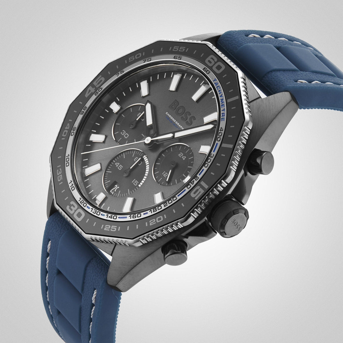 Hugo Boss Energy Chronograph Grey Dial Blue Rubber Strap Watch For Men - 1513972