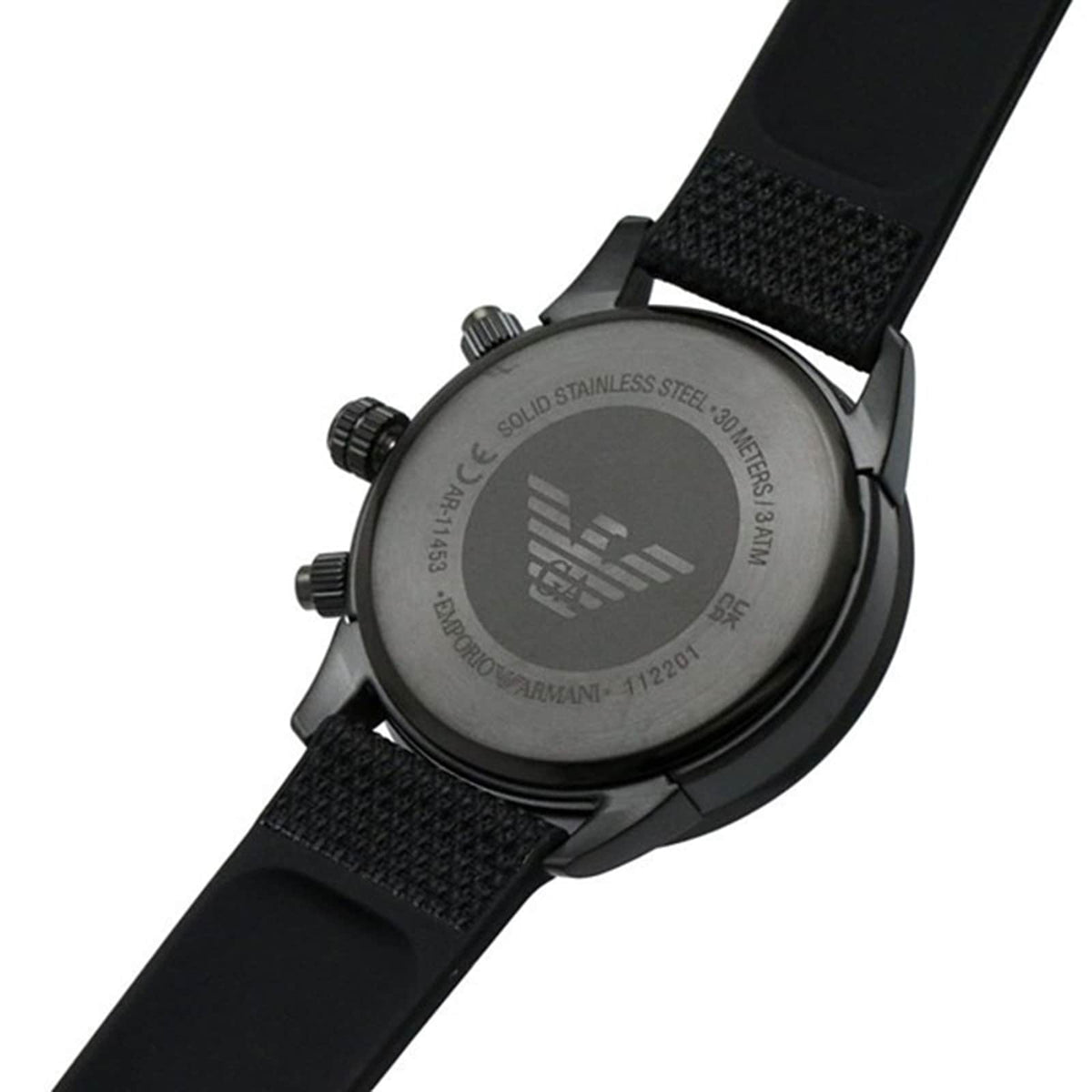 Emporio Armani Mario Chronograph Black Dial Black Nylon Strap Watch For Men - AR11453