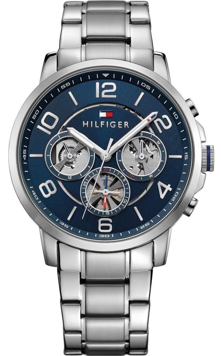 Tommy Hilfiger Keagan Blue Dial Silver Steel Strap Watch for Men - 1791293