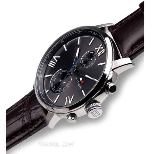 Tommy Hilfiger Aiden Quartz Black Dial Brown Leather Strap Watch for Men - 1791309