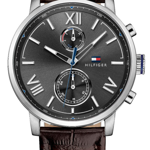 Tommy Hilfiger Aiden Quartz Black Dial Brown Leather Strap Watch for Men - 1791309