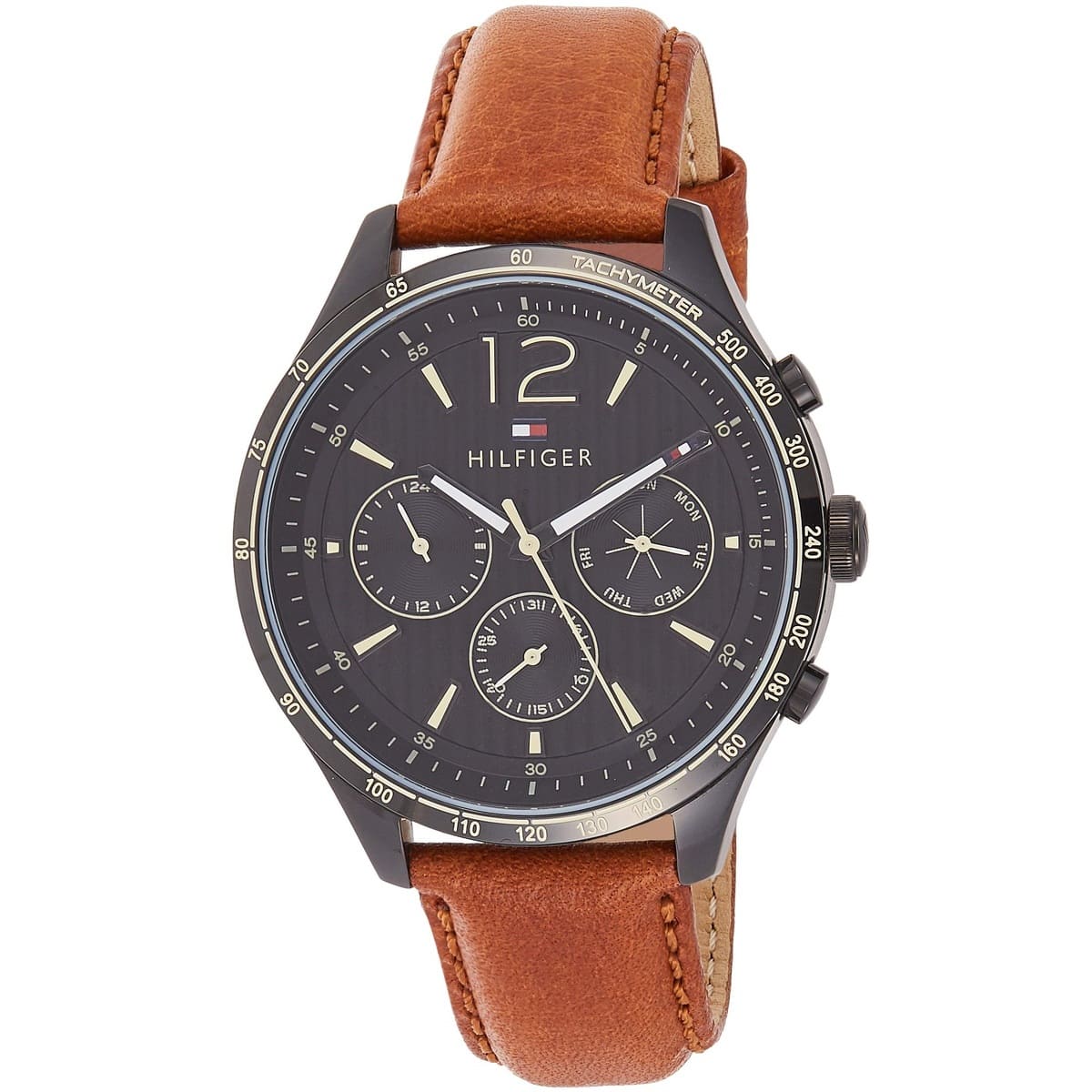 Tommy Hilfiger Gavin Chronograph Quartz Black Dial Brown Leather Strap Watch for Men - 1791470