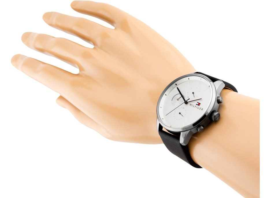 Tommy Hilfiger Lexor Silver Dial Black Leather Strap Watch For Men - 1791489
