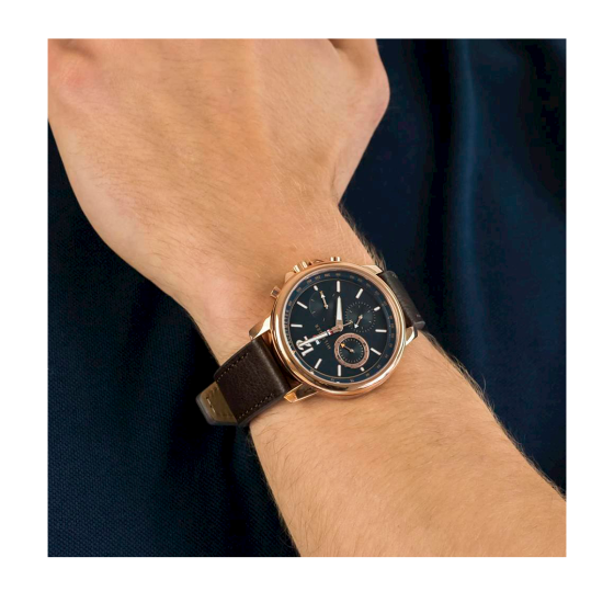 Tommy Hilfiger London Chronograph Blue Dial Brown Leather Strap Watch for Men - 1791532