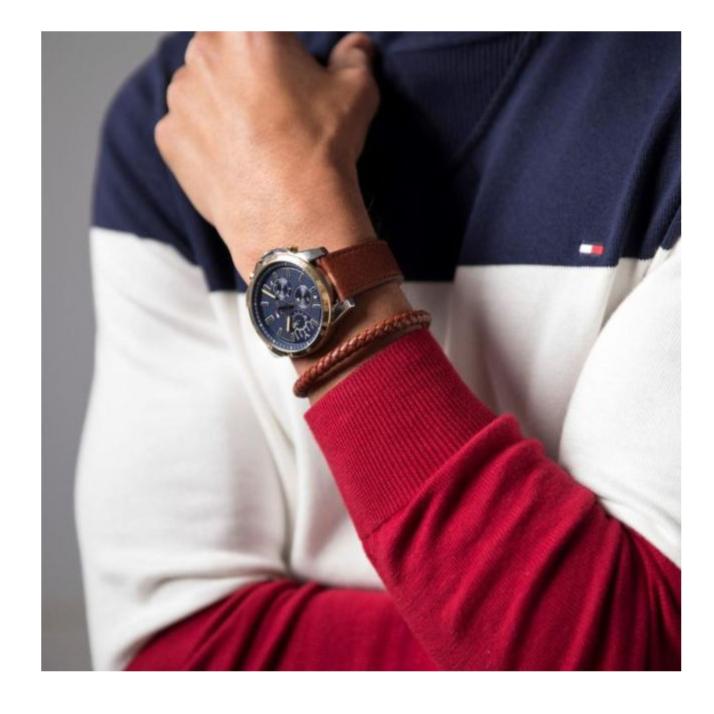 Tommy Hilfiger Decker Blue Dial Brown Leather Strap Watch for Men - 1791561