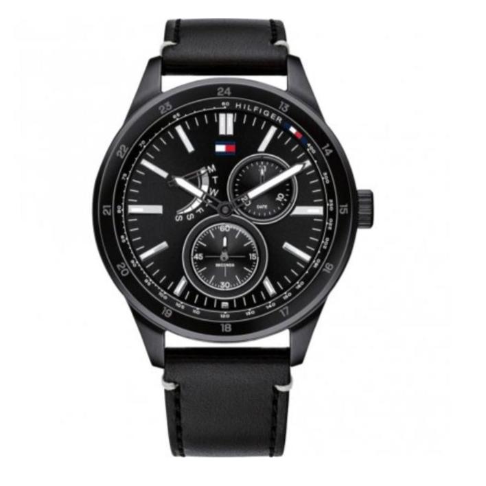 Tommy Hilfiger Austin Black Dial Black Leather Strap Watch for Men - 1791638