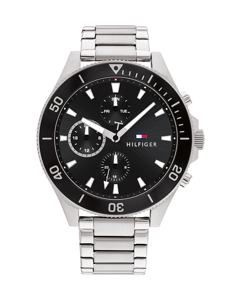 Tommy Hilfiger Larson Multifunction Black Dial Silver Steel Strap Watch For Men - 1791916
