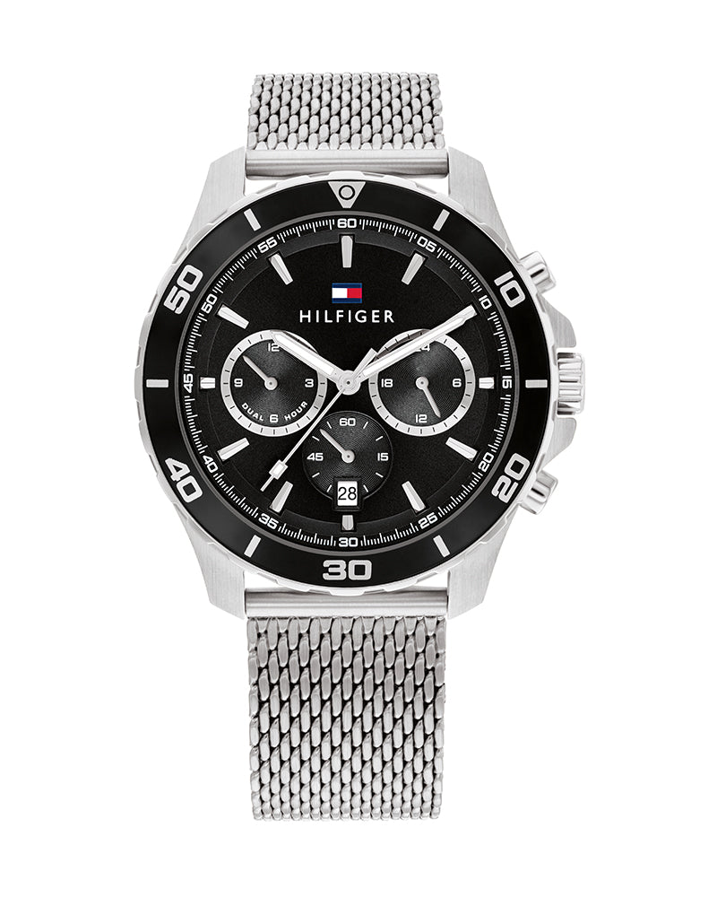 Tommy Hilfiger Jordan Chronograph Black Dial Silver Mesh Strap Watch For Men - 1792092