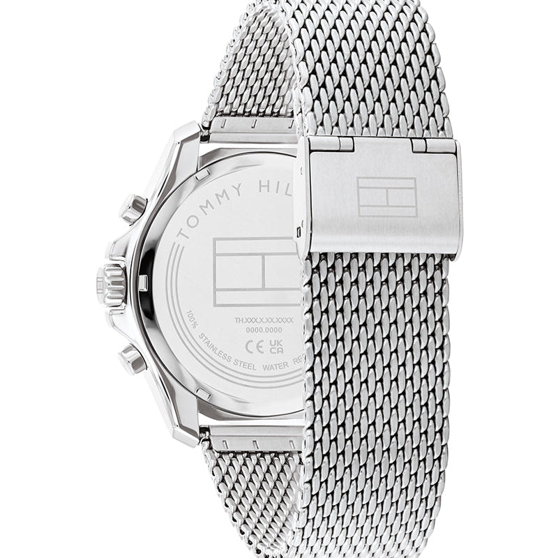 Tommy Hilfiger Jordan Chronograph Black Dial Silver Mesh Strap Watch For Men - 1792092