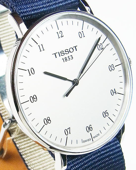Tissot T Classic Everytime Large White Dial Blue NATO Strap Watch For Men - T109.610.17.037.00