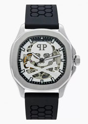Philipp Plein High-Conic Automatic Silver Dial Black Silicone Strap Watch For Men- PWRAA0123