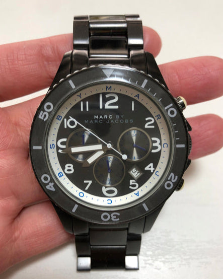 Marc Jacobs Rock Chronograph Limited Edition Gray Dial Gray Steel Strap Watch for Women - MBM5025