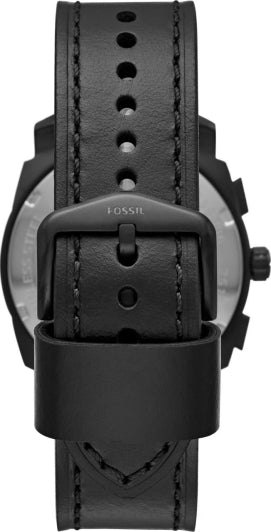 Fossil Machine Chronograph Black Dial Black Leather Strap Watch for Men - FS5586