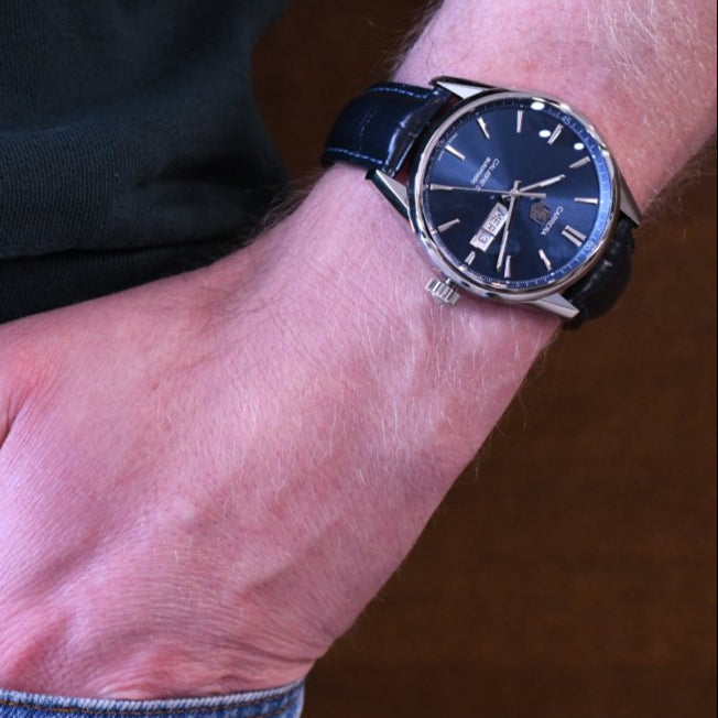 Tag Heuer Carrera Calibre 5 Automatic Blue Dial Blue Leather Strap Watch for Men - WAR201E.FC6292
