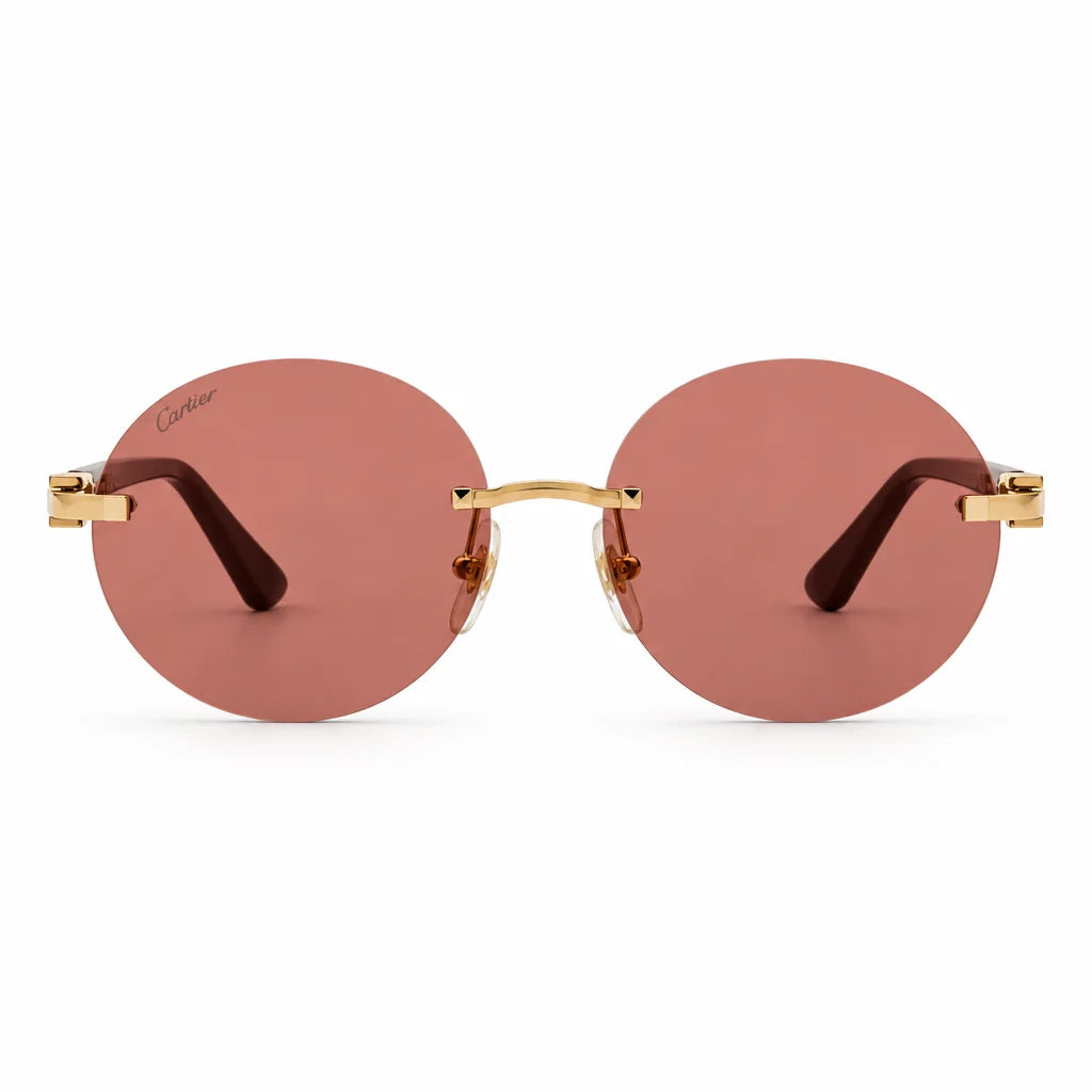 Cartier Elongated C de Motif Women Round Rimless Red Sunglasses