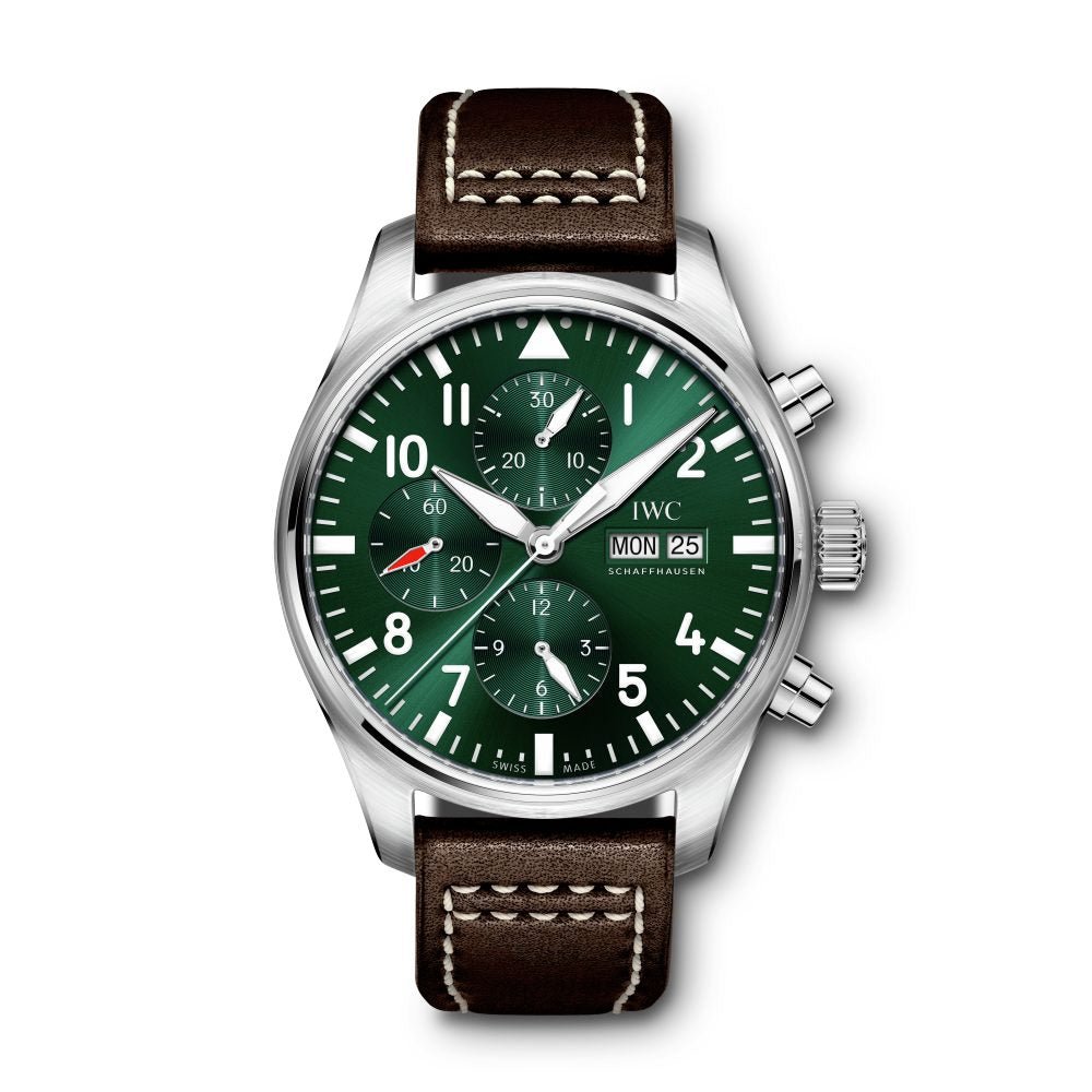 IWC Pilot's Watch Chronograph Edition Racing Green 43mm Green Dial Brown Leather Strap Watch for Men - IW377726
