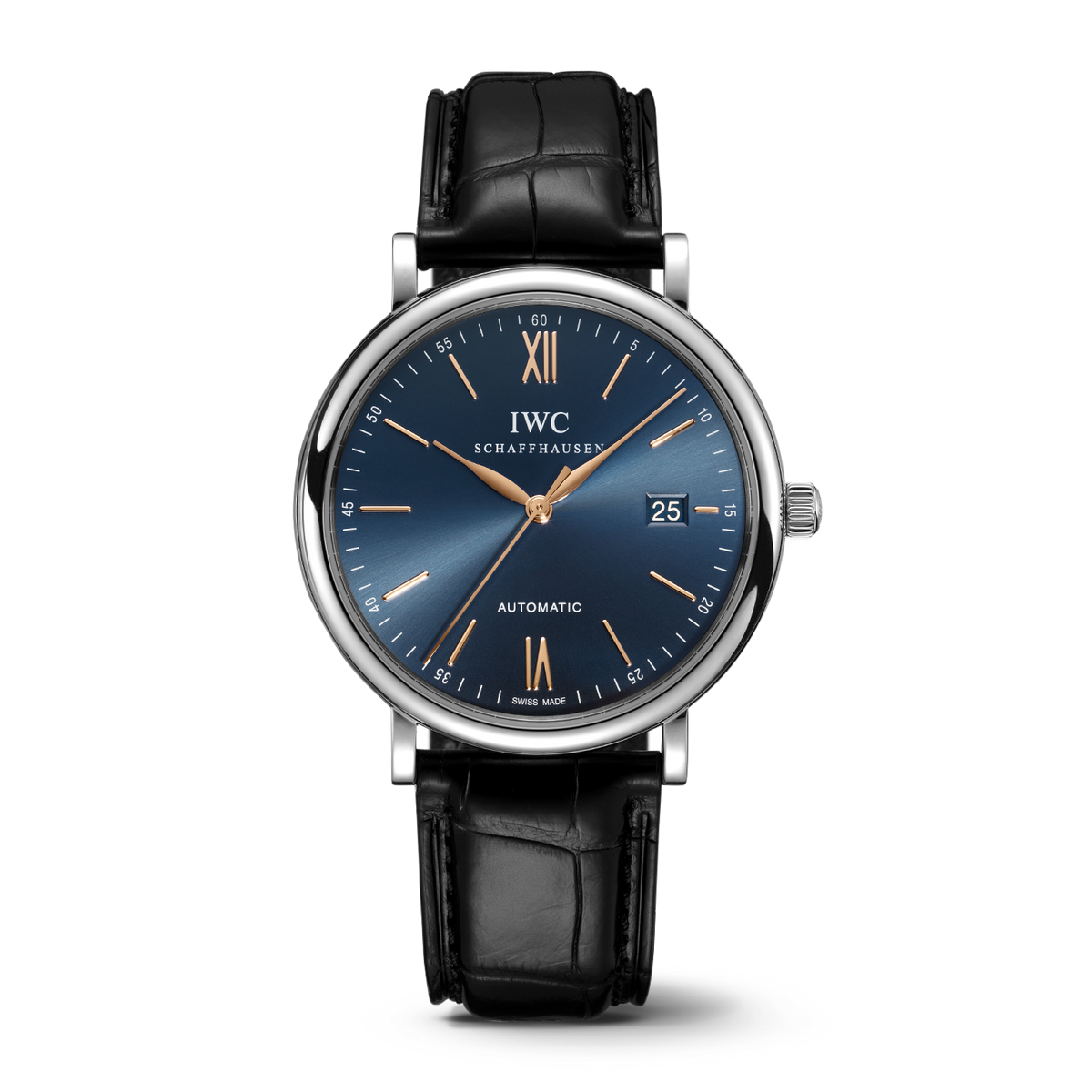 IWC Portofino Automatic Blue Dial Black Leather Strap Watch for Men - IW356523