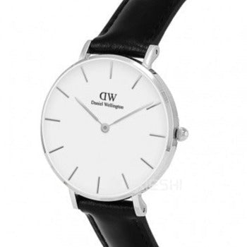 Daniel Wellington Classic Petite Sheffield White Dial Black Leather Strap Watch For Women - DW00100186