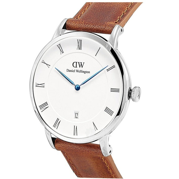 Daniel Wellington Dapper Durham White Dial Brown Leather Strap Watch For Men - DW00100116