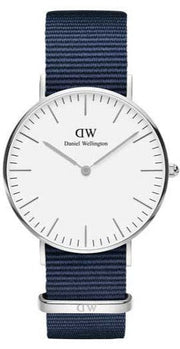 Daniel Wellington Classic Bayswater White Dial Blue NATO Strap Watch For Women - DW00100280