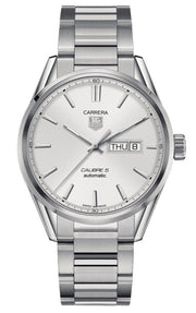 Tag Heuer Carrera Calibre 5 Automatic White Dial Silver Steel Strap Watch for Men - WAR201B.BA0723